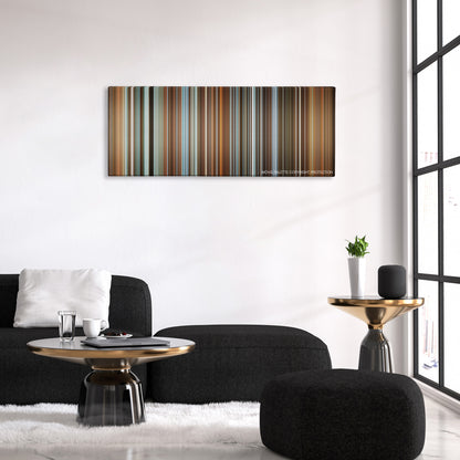 Waiting... color palette canvas above a black sofa with a gold-topped table