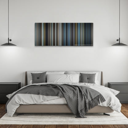 Bridge of Spies color palette canvas above a bed, between two black pendant lamps