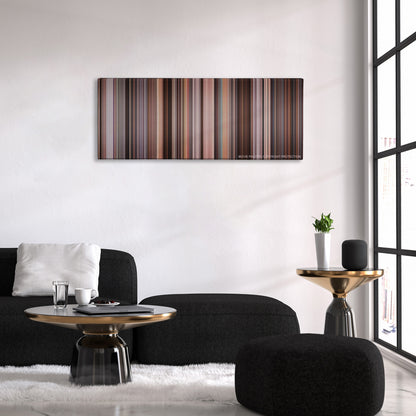 The Wolf of Wall Street color palette canvas above a black sofa with a gold-topped table