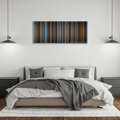 Insomnia color palette canvas above a bed, between two black pendant lamps
