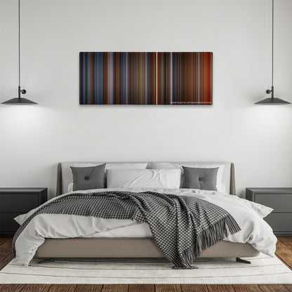 Alien3 color palette canvas above a bed, between two black pendant lamps