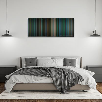 John Wick: Chapter 3 - Parabellum color palette canvas above a bed, between two black pendant lamps