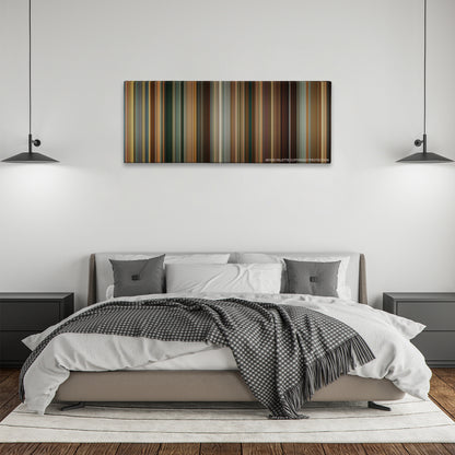 The Dictator color palette canvas above a bed, between two black pendant lamps