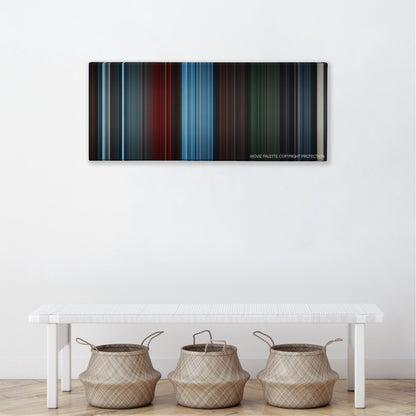 Escape Room color palette canvas above a white bench with three woven baskets
