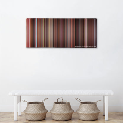 Legally Blonde color palette canvas above a white bench with three woven baskets
