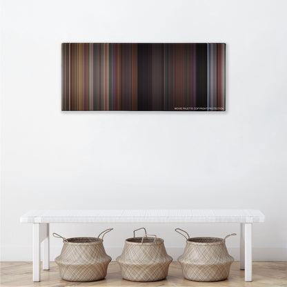 Before Sunrise color palette canvas above a white bench with three woven baskets