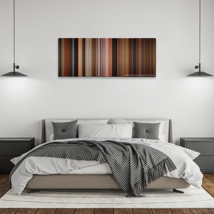 Shrek the Third color palette canvas above a bed, between two black pendant lamps