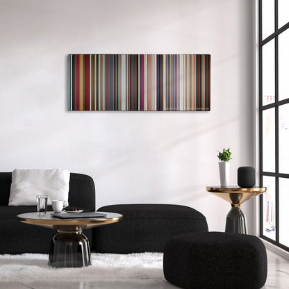 A Star Is Born color palette canvas above a black sofa with a gold-topped table
