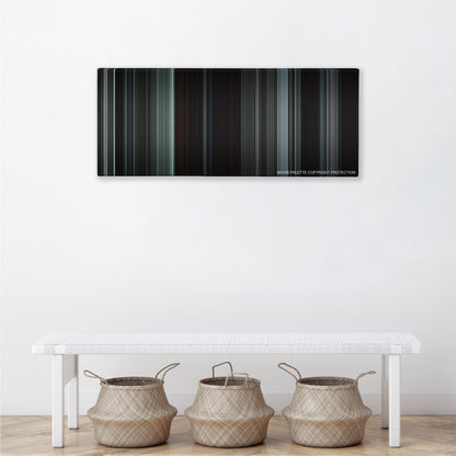 The Witch color palette canvas above a white bench with three woven baskets
