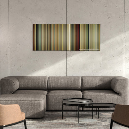Revolutionary Road color palette canvas on a concrete wall above a gray sectional sofa