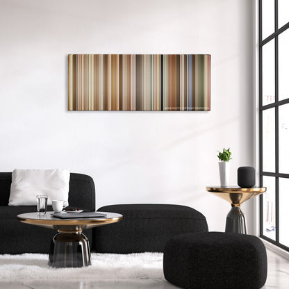 Instant Family color palette canvas above a black sofa with a gold-topped table