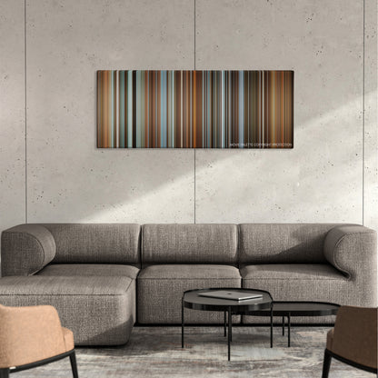 Waiting... color palette canvas on a concrete wall above a gray sectional sofa