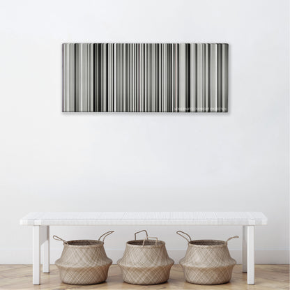 Persepolis color palette canvas above a white bench with three woven baskets