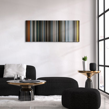 The Hobbit: The Battle of the Five Armies color palette canvas above a black sofa with a gold-topped table