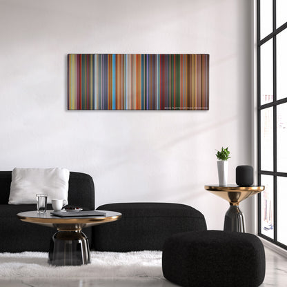 The Lego Movie color palette canvas above a black sofa with a gold-topped table