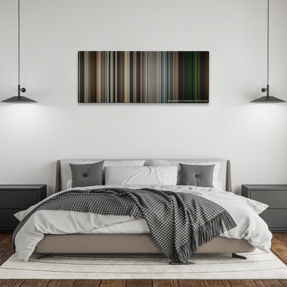 Zero Dark Thirty color palette canvas above a bed, between two black pendant lamps
