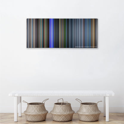 Ready Player One color palette canvas above a white bench with three woven baskets