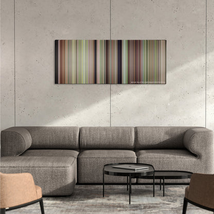 Happy Gilmore color palette canvas on a concrete wall above a gray sectional sofa