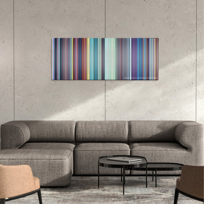 The Sword in the Stone color palette canvas on a concrete wall above a gray sectional sofa