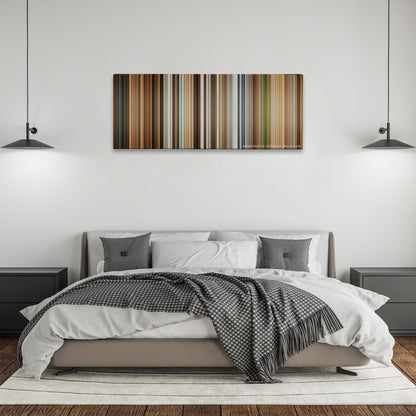 Kingsman: The Golden Circle color palette canvas above a bed, between two black pendant lamps