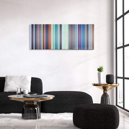 The Sword in the Stone color palette canvas above a black sofa with a gold-topped table