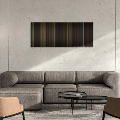 Mother! color palette canvas on a concrete wall above a gray sectional sofa