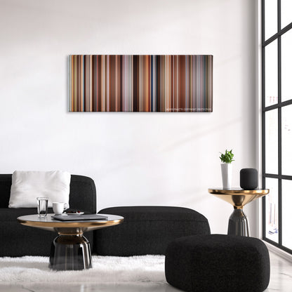 My Sister's Keeper color palette canvas above a black sofa with a gold-topped table