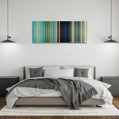 Ice Age: The Meltdown color palette canvas above a bed, between two black pendant lamps