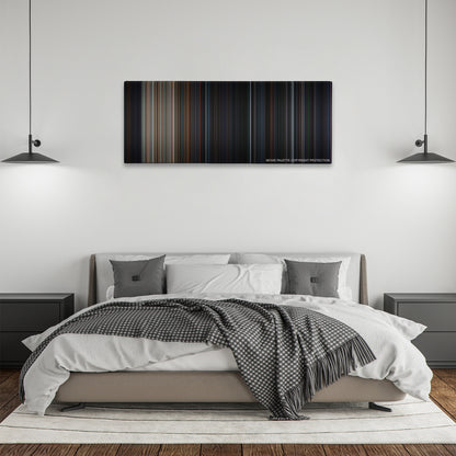 Olympus Has Fallen color palette canvas above a bed, between two black pendant lamps