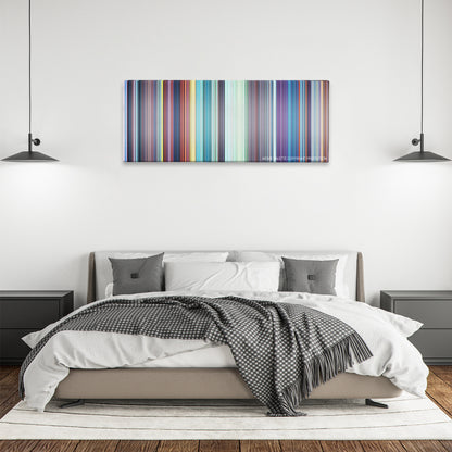 The Sword in the Stone color palette canvas above a bed, between two black pendant lamps
