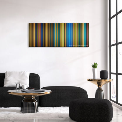 Nosferatu color palette canvas above a black sofa with a gold-topped table
