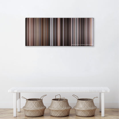 Mr. Popper's Penguins color palette canvas above a white bench with three woven baskets
