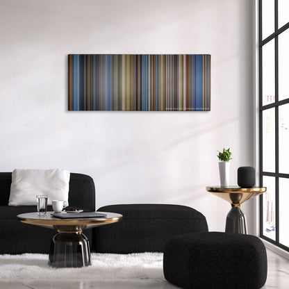 Top Gun color palette canvas above a black sofa with a gold-topped table