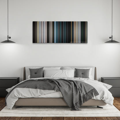 28 Weeks Later color palette canvas above a bed, between two black pendant lamps