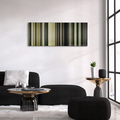 Call Me by Your Name color palette canvas above a black sofa with a gold-topped table
