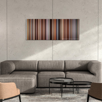 My Sister's Keeper color palette canvas on a concrete wall above a gray sectional sofa