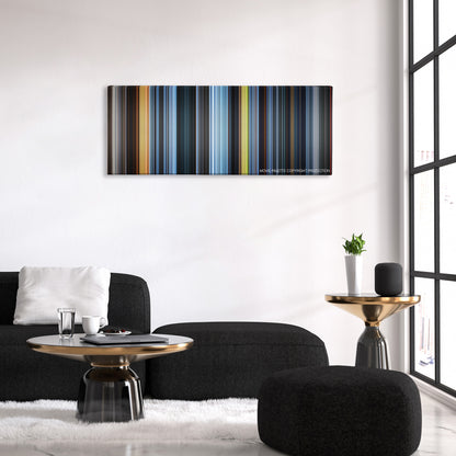 Dreamcatcher color palette canvas above a black sofa with a gold-topped table