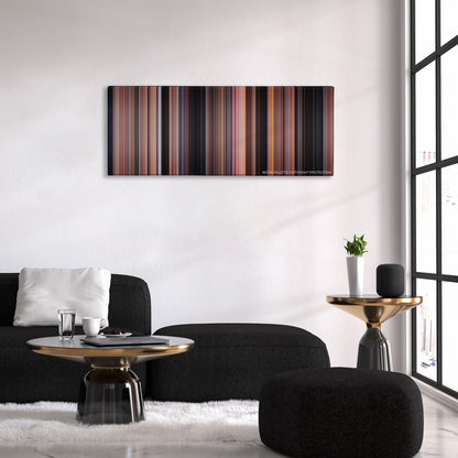 Spider-Man color palette canvas above a black sofa with a gold-topped table