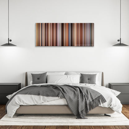 My Sister's Keeper color palette canvas above a bed, between two black pendant lamps
