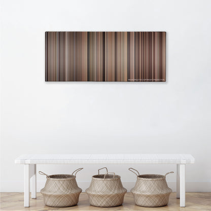 Mrs. Doubtfire color palette canvas above a white bench with three woven baskets
