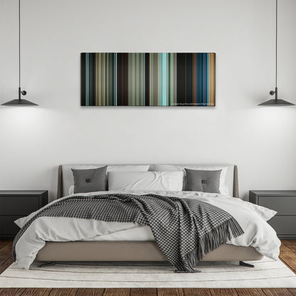 Pirates of the Caribbean: Dead Men Tell No Tales color palette canvas above a bed, between two black pendant lamps
