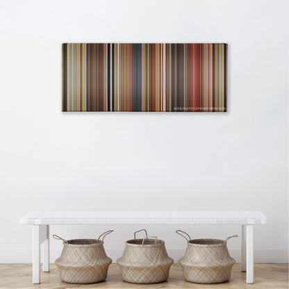 Bedtime Stories color palette canvas above a white bench with three woven baskets