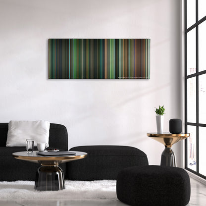 Joker color palette canvas above a black sofa with a gold-topped table