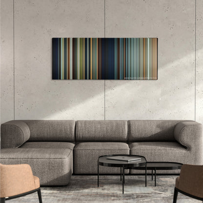 The Chronicles of Narnia: Prince Caspian color palette canvas on a concrete wall above a gray sectional sofa