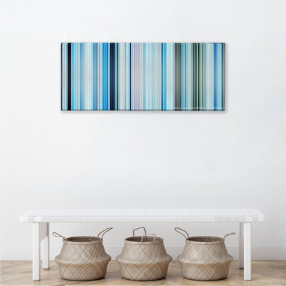 Happy Feet color palette canvas above a white bench with three woven baskets