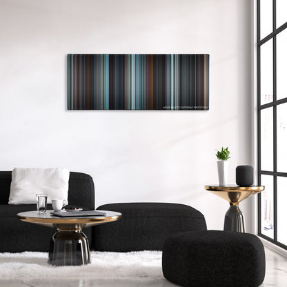 The X Files: I Want to Believe color palette canvas above a black sofa with a gold-topped table
