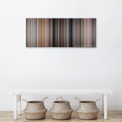 Notting Hill color palette canvas above a white bench with three woven baskets