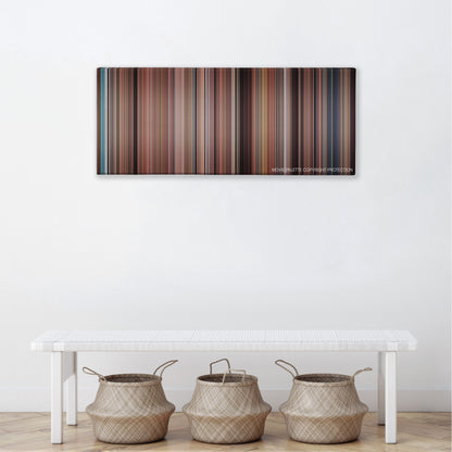 The Pacifier color palette canvas above a white bench with three woven baskets