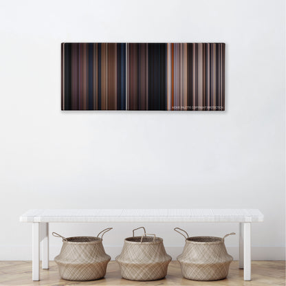 Blood Simple color palette canvas above a white bench with three woven baskets