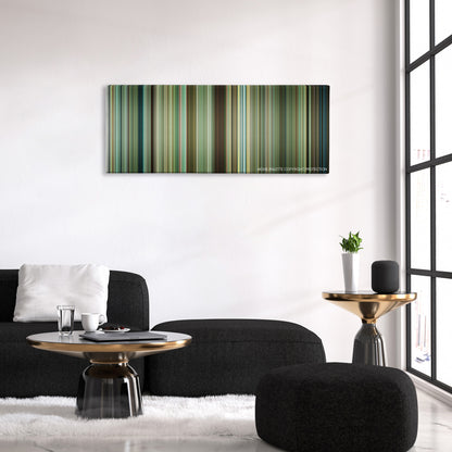 Be Kind Rewind color palette canvas above a black sofa with a gold-topped table